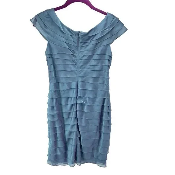 London Times Womens Flower Dress Knee Length Layered Lined Pale Dress 6 Petite - Picture 2 of 9